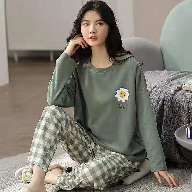 CHINEE Fashion Printing Soft Comfortable 2 PCS Pajamas Set Women Long Sleeve Fashion Lady Sleepwear for Home Outdoor Wear