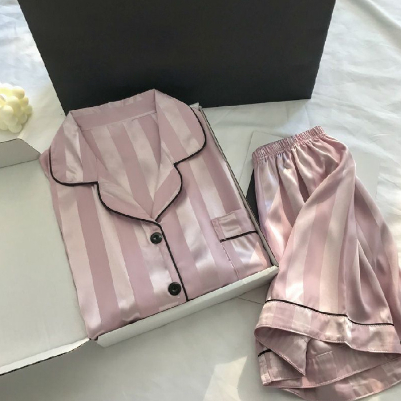 CHINEE Fashion Satin Women's Pajamas Jacquard Ice Silk Thin Spring and Autumn Short Sleeved Home Wear Set