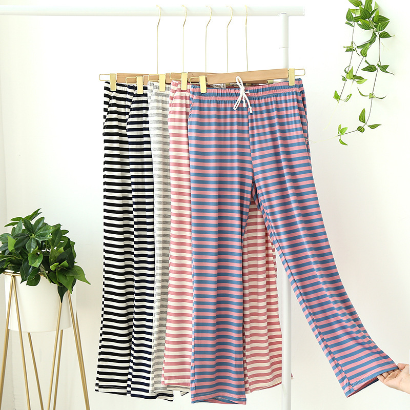 CHINEE Fashion Solid Color Casual Women's Pants Wide Leg Pants Vertical Striped Loose Draped Women's Pajama Pants