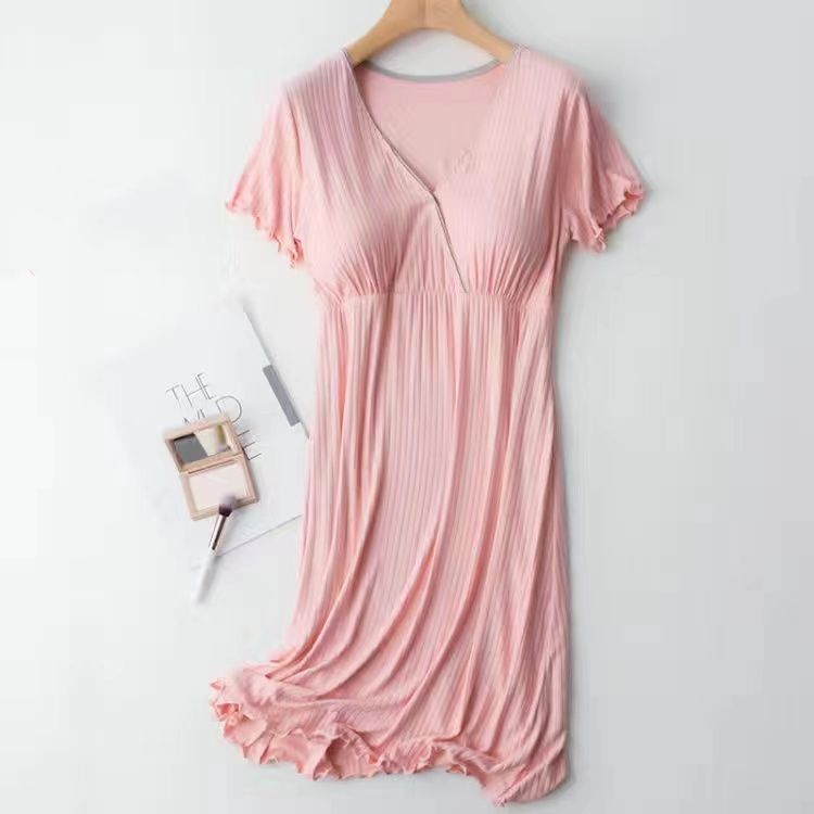 CHINEE Fashion Summer Breathable Long Maternity Nightgown Short Cross V-Neck Maternity Home Nightgown Pregnancy Clothes