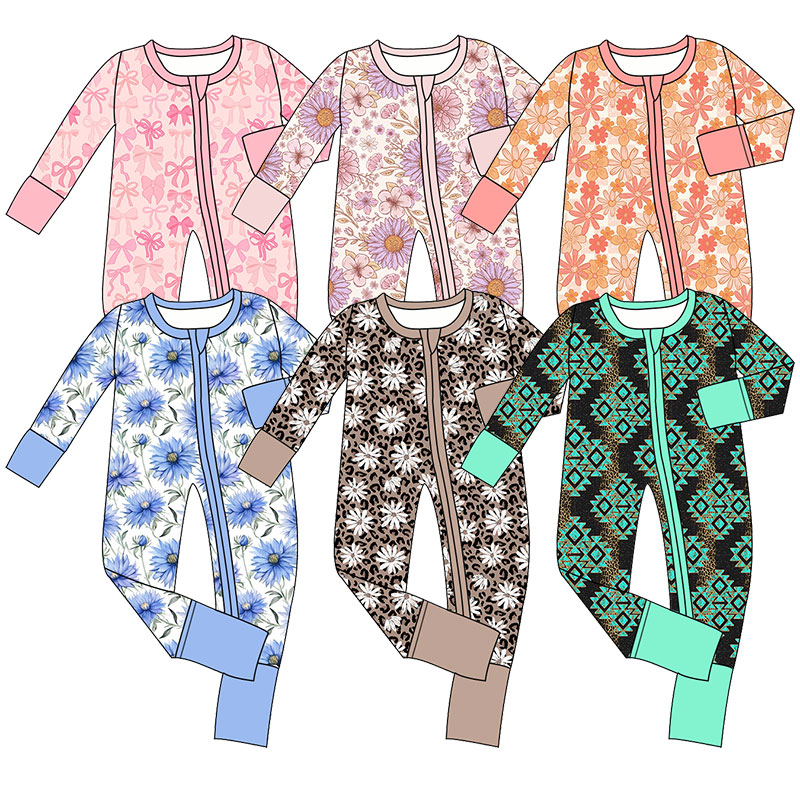 CHINEE Fashion Toddler Baby Zip up Romper Pajamas Wear for Little Kids Infants Custom Pattern Milk Silk Breathable Children Wear