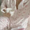 CHINEE Fashion Womens Pajamas for Women Custom Casual Breathable Thermal Comfortable Night Wear with Long Sleeve Tops
