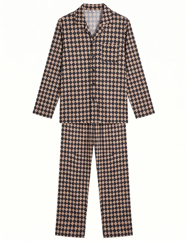 CHINEE Fashionable High quality Long sleeved Pajamas 2 piece Silk Pajamas Luxury For Men
