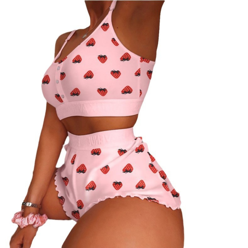 CHINEE Fashionable Printed Camisole Pajamas Cool and Thin Sleepwear Tight and Sweet 2 Piece Set Oversized Pajamas