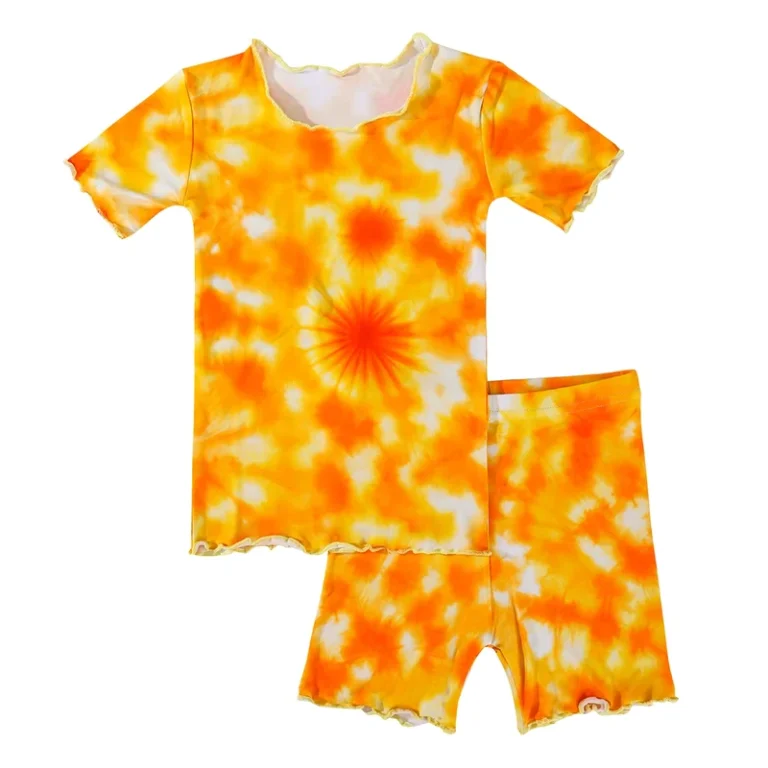 CHINEE-Fashionable-Ruffles-Design-Baby-Girls-and-Boys-Pjs-2pcs-Set-Tie-Dye-Summer-Short-Sleeve-Bamboo-Pajamas-Set-Kids-Sleepwear