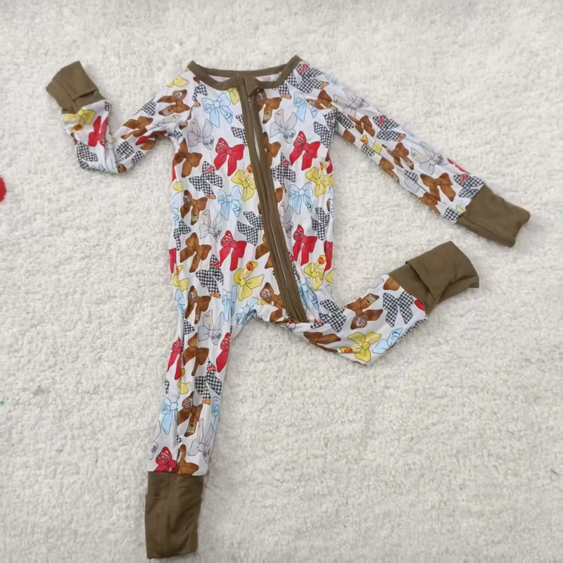 CHINEE Fast Shipping RTS Bamboo Baby Pajama Kids One Piece Folded Romper Long Sleeve Cute Printing Newborn Sleeper Clothing