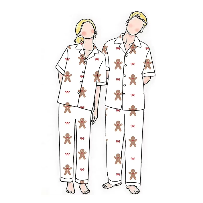 CHINEE Festive Family Matching Christmas Themed Cotton Pajamas Luxury Elastic Waist Design Woven Breathable Customizable Summer V neck