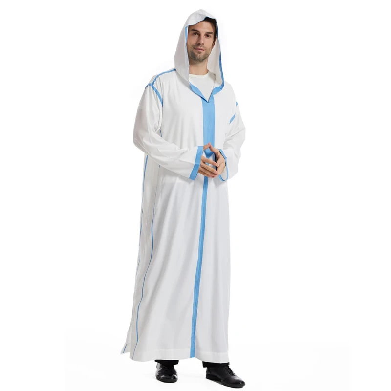 CHINEE Firm Men's Hooded Muslim Robe Saudi Arabian Jubba Thobe Moroccan Thobe Hooded Contrasting Colored Robes