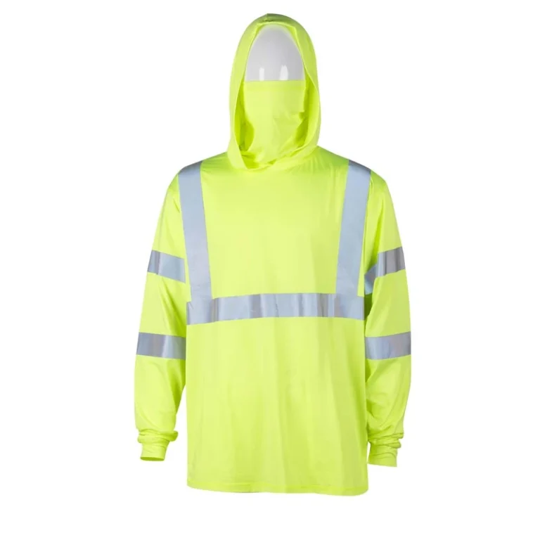 CHINEE Fishing Hoodie Class 3 Fluorescent UPF 50+ Sun Protection Long Sleeve Reflective Safety Shirts Breathable with Face Mask