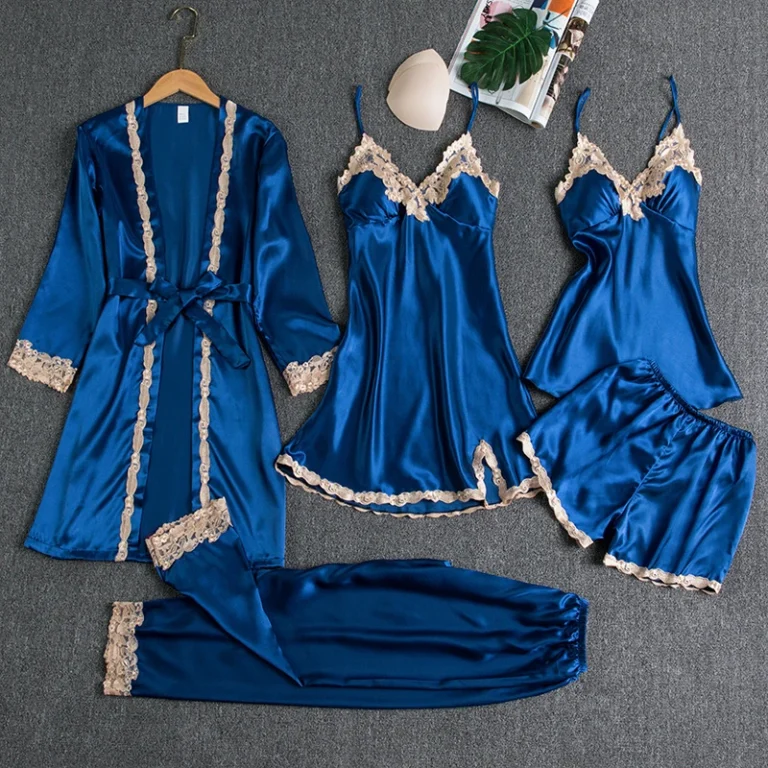 CHINEE-Five-Piece-Elegant-Silk-Sexy-Camisole-Pajama-Set-Front-Logo-Breathable-Summer-Homewear-Chest-Pads-ODM