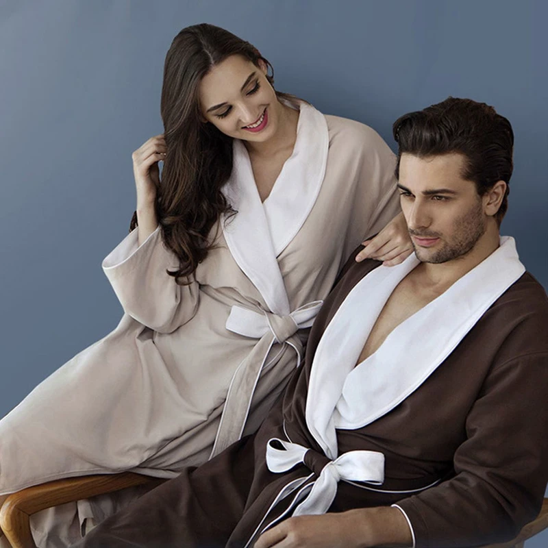 CHINEE Five Star Hotel Inspired Men's Women's Woven Pajamas Bathrobe Thickened Quick Drying Water Absorbent Long Nightgown for Autumn