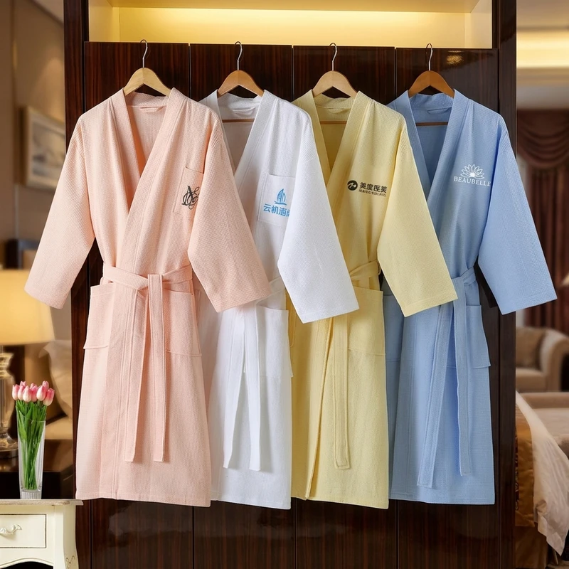 CHINEE Five star Hotel grade Luxurious Pure Cotton Waffle weave Edge Wrapping Bathrobes All Season Custom Logo Options For