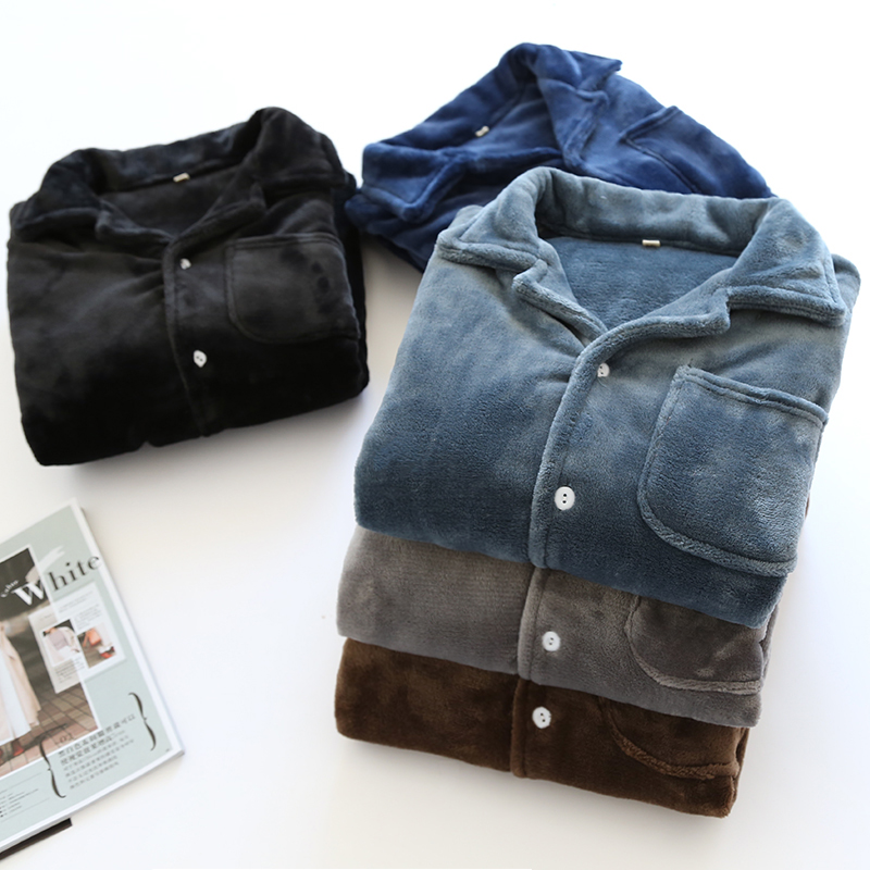 CHINEE Flannel Men's Thickened Pyjamas Multiple Color Options Collared Pajamas Fall Winter Men Warm Pajama