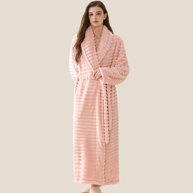 CHINEE-Flannel-Womens-Long-Bathrobe-Home-Clothes-Thermal-Polyester-Fleece-Warm-Autumn-Winter-Nightgown-Pajamas