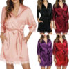 CHINEE Floral Lace Robe Long Sleeve Satin Sleepwear Sets Cotton for Women Pajama Suit