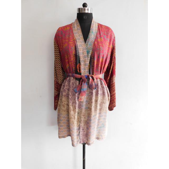 CHINEE Floral Print Silk Fabric Kimono Robe Silk Fabric Kimono Sleepwear Robe Gown for Women