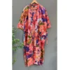 CHINEE Floral Printed Kimono Long Cotton Bath Robe Elegant Womens Dressing Gown Bridesmaid Robe Beach Cover up