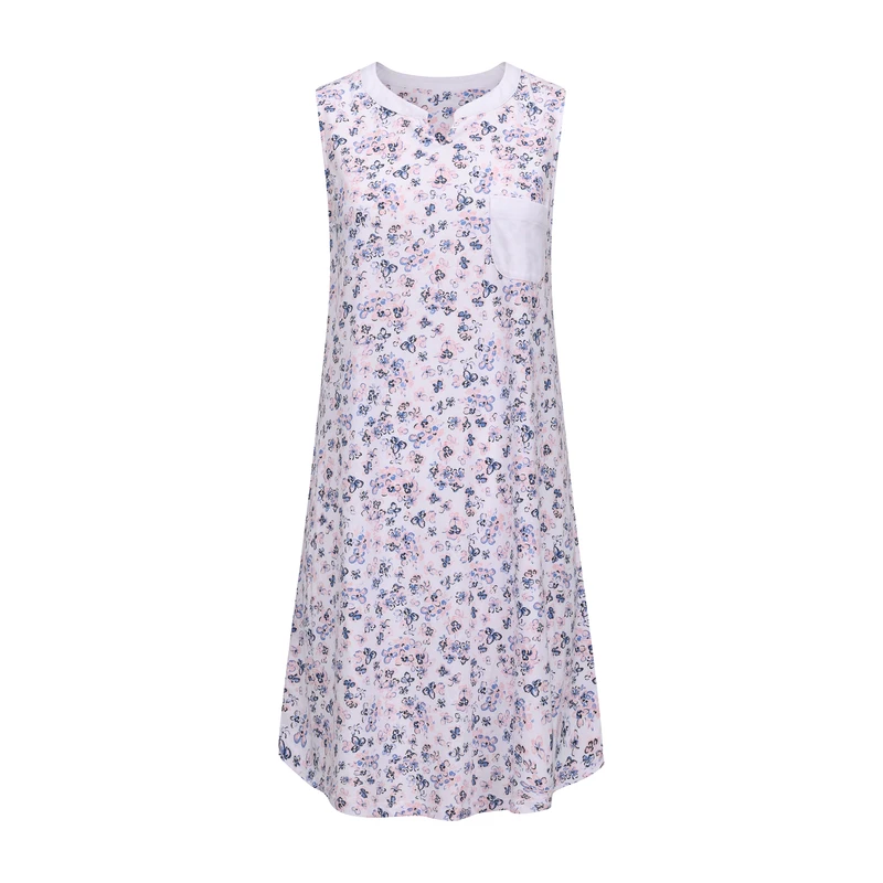 CHINEE Floral Women's Breathable Night Dress Sweat absorbent Sleeveless Nightgowns Summer V neck Long Dress