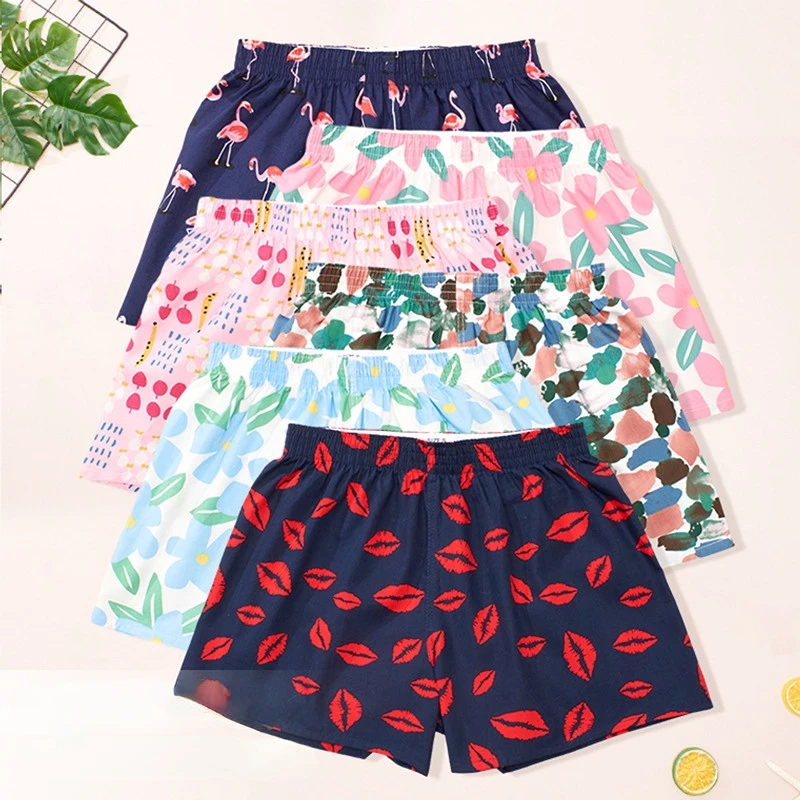 CHINEE Flower Printed Loose Baggy Boxer Sleep Shorts Pajamas Underwear Boardshort Cotton Women's Boxers Shorts