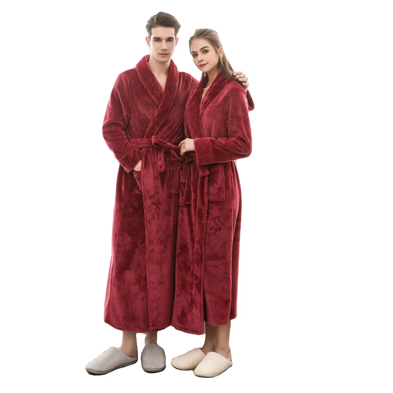 CHINEE Fluffy Thick Microfibre Flannel Velvet Bath Towel Bathrobe Sleep Robes for Lady Shawl Collar Coral Fleece Bath Robe
