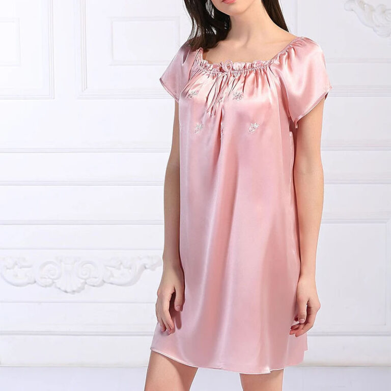 CHINEE-Free-Size-Pajamas-Womens-Sexy-Short-Sleeve-Silk-Skirt-Pure-Mulberry-Silk-Home-Clothes-Cute-Silk-Nightdress