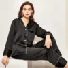 CHINEE Fung 6001 Long Pajama Set Full Length Sleeve With Pants Women Satin Pajamas Black Sleepwear for Women New Style