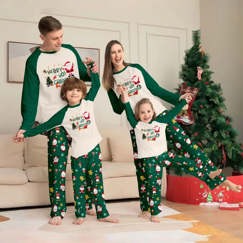 CHINEE Gingerbread Man Christmas Knitted Family Matching Set Long Sleeve Polyester Cotton Blend Sleepwear Casual Home Fashion Pajamas