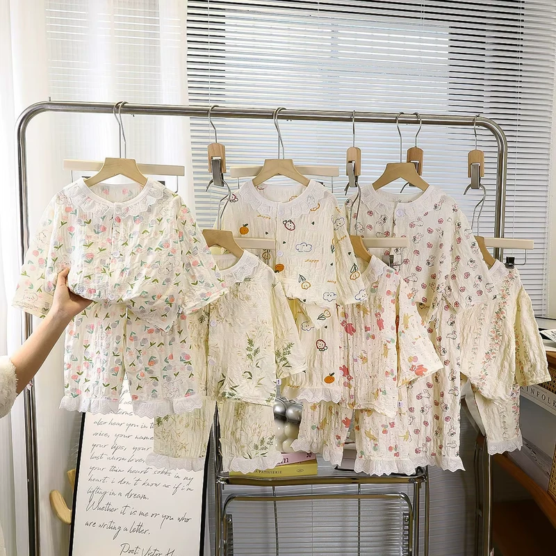 CHINEE Girls Pajamas Children Spring Autumn Summer Long Sleeve Thin Home Clothes Girls Baby Korean Air Conditioning Clothes Set
