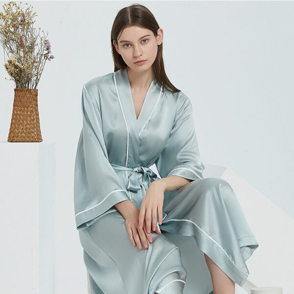 CHINEE Glossy Silk Casual Belted Robe Silk Kimono Style Robes Green Silk Robe