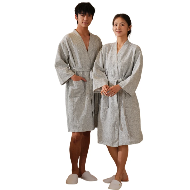 CHINEE Gray Polyester Cotton Blend 3D Letter Embossing Bath Robe