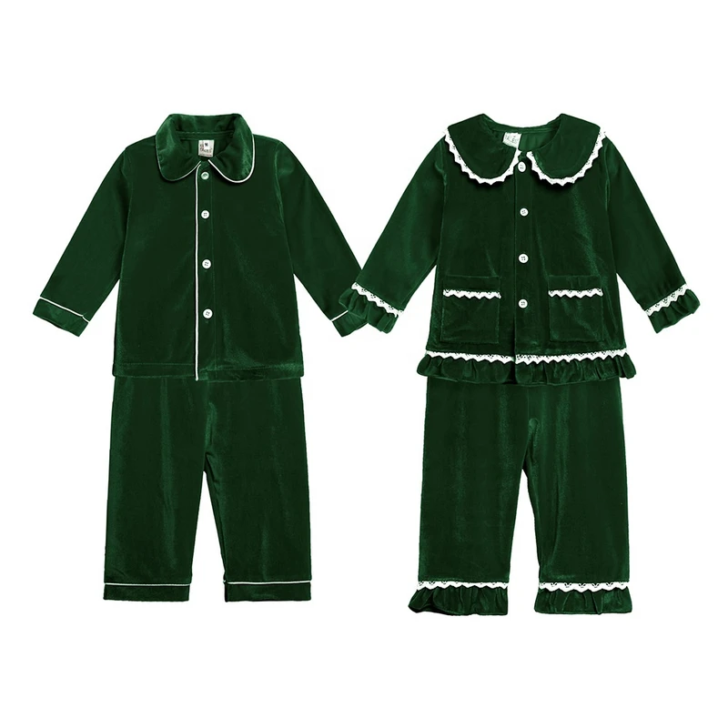 CHINEE Green Girls Sleepwear Pajamas Set Boys Fleece Pyjamas Set Velvet Christmas Dress Family Matching Set Baby Toddler Sleepwear