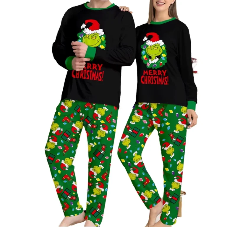 CHINEE-Green-Home-Casual-Long-Sleeve-Family-Matching-Christmas-Pajamas-Knitted-Elastic-Waist-Closure-Quick-Dry-Spring-Winter-Autumn