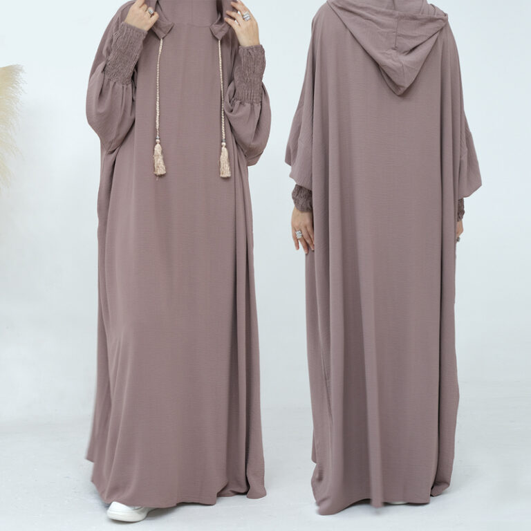 CHINEE HOT Model Jilbab Hijab Abaya Robe Women Crinkle Solid Color Casual Batwing Sleeve Tassel Hooded Dress Muslim Saudi Prayer Kaftan