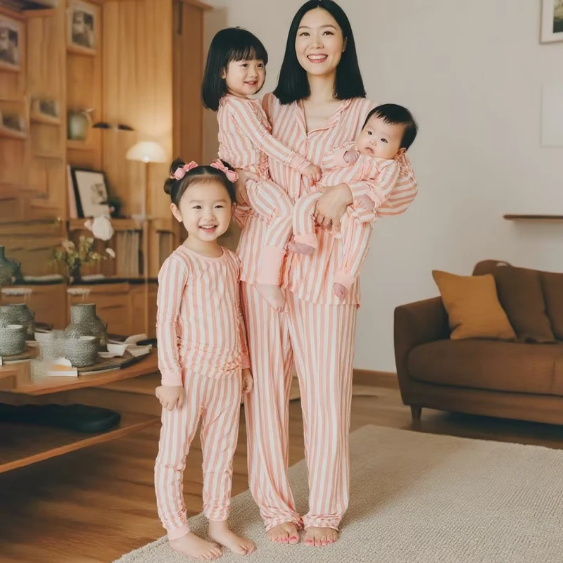 CHINEE HUOYOUNG Custom Family Matching Sleepwear Pyjama Set Women Print Outfits Loungewear Mom and Baby Me Bamboo Family Pajamas Set
