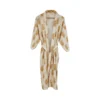 CHINEE Hand Drawn Woven Cotton Long Kimono with Belt Tie Closure Summer Spring Night Sleepwear Robe Women Floral Print