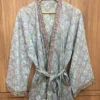 CHINEE Hand Printed Cotton Kimono Robe Womens Long Sleeve Bathgown Beachwear Cover Up Yukata Style Loungewear