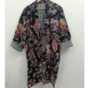 CHINEE Handmade Cotton Velvet Elegant Floral Printed Kimono Robe for Women Breathable Quick Dry Drawstring Closure Full Length Bridal