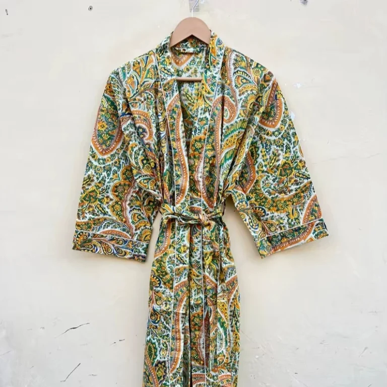 CHINEE-Handmade-Eco-Friendly-Floral-Print-Cotton-Gown-Lightweight-Summer-Bathrobe-Natural-for-Lounge-Spa-Wear-Bridesmaids-Gifts