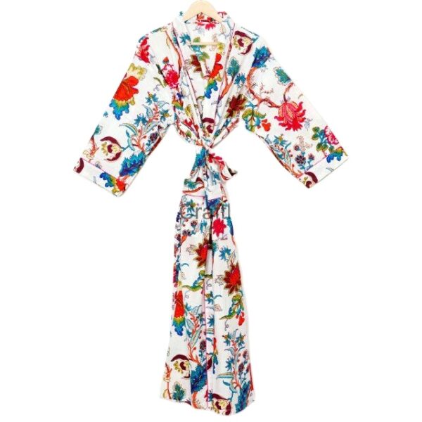 CHINEE Handmade Japanese Style Cotton Kimono Women's Floral Printed Robe Beachwear Lounge Wear Sleepwear
