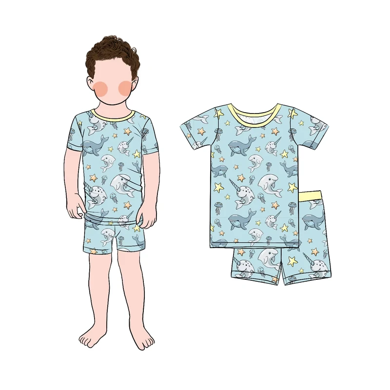 CHINEE High Popular and Quality Bamboo Kids Boy 2pcs Kids and Children Toddler Pajamas Set Short Sleeves and Shorts Sleepwear Set