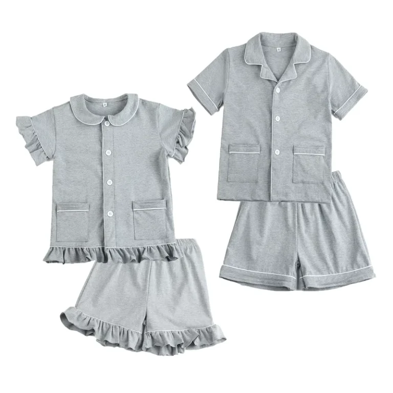 CHINEE-High-Quality-95-Cotton-Kids-Pajamas-Two-Piece-Short-Pajamas-Baby-Boys-Girls-Ruffle-Summer-Pyjamas-Set