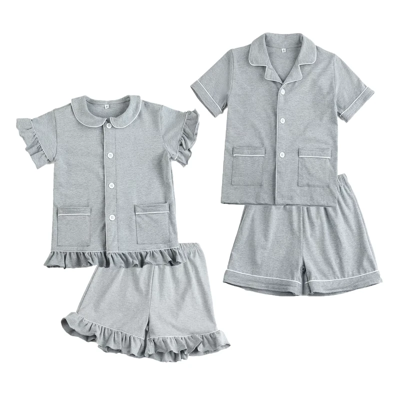 CHINEE High Quality 95% Cotton Kids Pajamas Two Piece Short Pajamas Baby Boys Girls Ruffle Summer Pyjamas Set