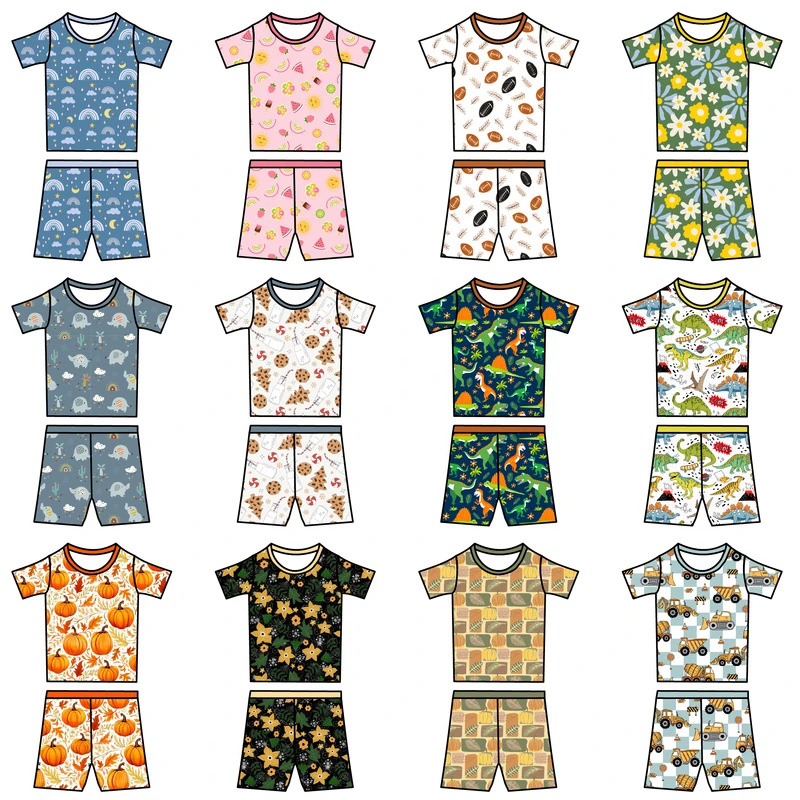 CHINEE High Quality Bamboo Fabric Baby Unisex Sleepwear Pajama Clothes Toddler Short Sleeve Nightgown 2pcs Pjs Children Clothing Set