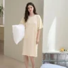 CHINEE High Quality Breathable Modal Silk Nightshirt Women Printed Soft Sleep Dress Summer Short Sleeve Loungewear Cozy Lady