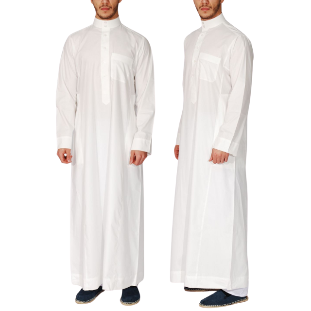 CHINEE High Quality Breathable Round Neck Men's Thobe Jubba Abaya Robe Latest Saudi Style Arab Kaftan Islamic Dress for Muslim Men