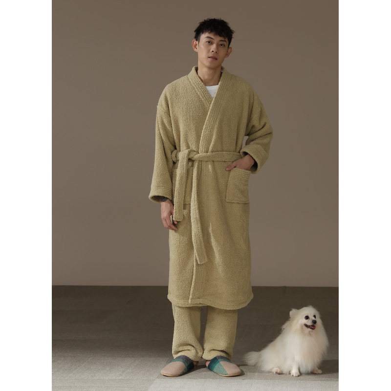 CHINEE High Quality Custom Logo Coral Fleece Couple Bath Gown Bathrobe Ladies Super Soft And Warm Solid Color Robe