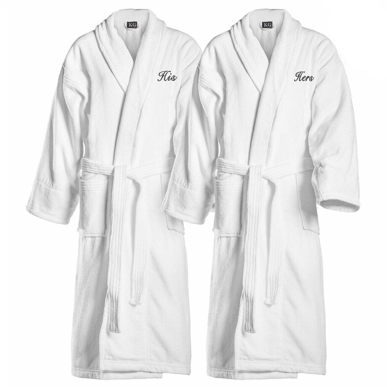 CHINEE High Quality Custom Logo His Her Couple Bath Robe Luxury 100% Cotton Velour Spa Bathrobe for Men Women