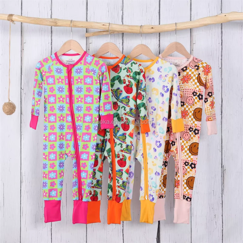 CHINEE High Quality Custom Print Bamboo Fiber Long Sleeve Rompers for Baby Zippy One Piece Pajamas