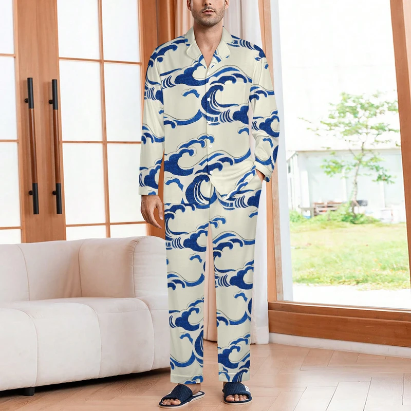CHINEE High Quality Custom Printed Men's Cuban Collar Pajama Set Breathable and Thermal Home Wear Pyjamas for Men