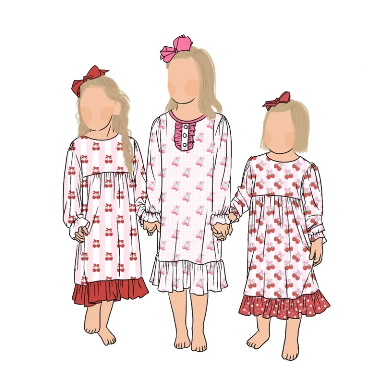 CHINEE-High-Quality-Custom-Soft-Milk-Protein-Fiber-Pajamas-Dress-Baby-Kids-Children-Girls-Sleepwear-Ruffle-Nightgown-Set